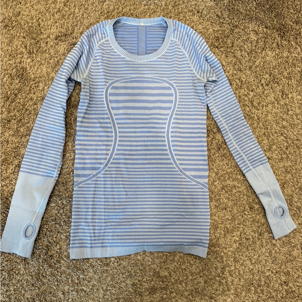 Blue Striped Long Sleeve Lululemon Swifty shirt
